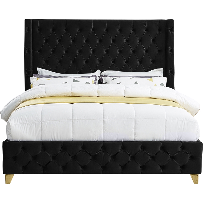 Maklaine Modern Fabric 56''H x 88''W x 86''D Black Velvet King Bed
