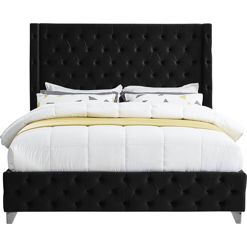 Maklaine Modern Fabric 56''H x 88''W x 86''D Black Velvet King Bed