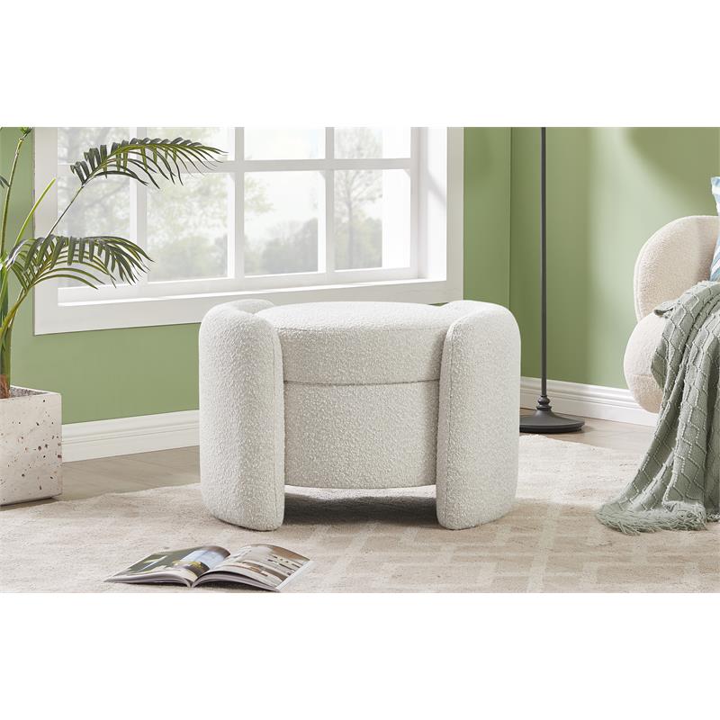 Maklaine Contemporary Boucle Fabric/Metal Ottoman in Rich Cream
