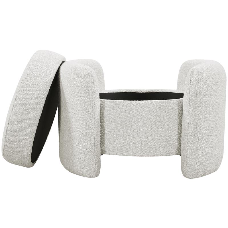 Maklaine Contemporary Boucle Fabric/Metal Ottoman in Rich Cream