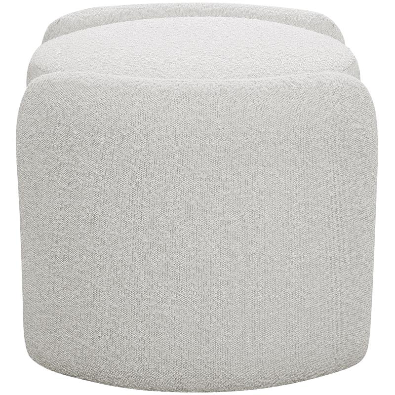 Maklaine Contemporary Boucle Fabric/Metal Ottoman in Rich Cream