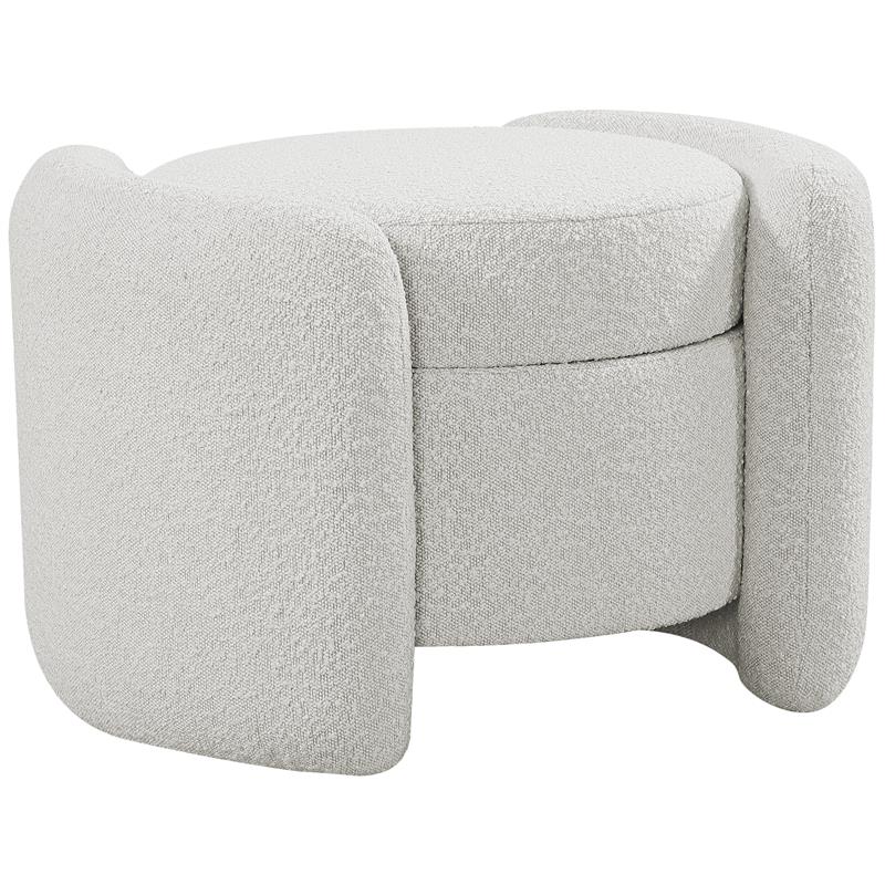 Maklaine Contemporary Boucle Fabric/Metal Ottoman in Rich Cream