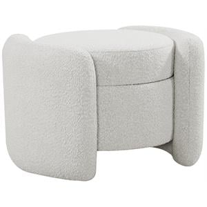 Maklaine Contemporary Boucle Fabric/Metal Ottoman in Rich Cream