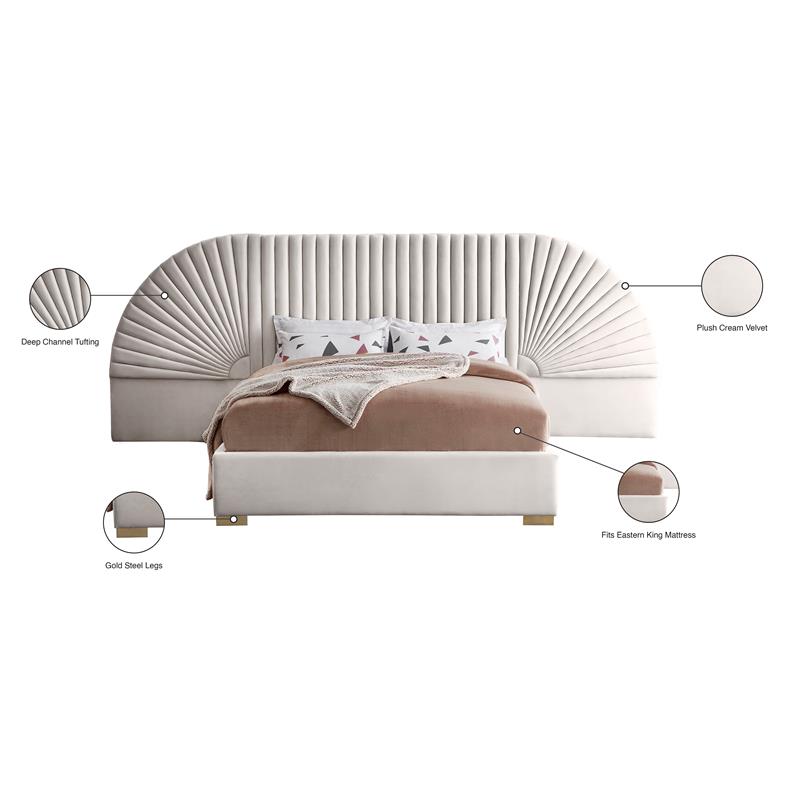 Maklaine Modern Fabric 55.5''H x 162''W x 86.5''D Cream Velvet King Bed