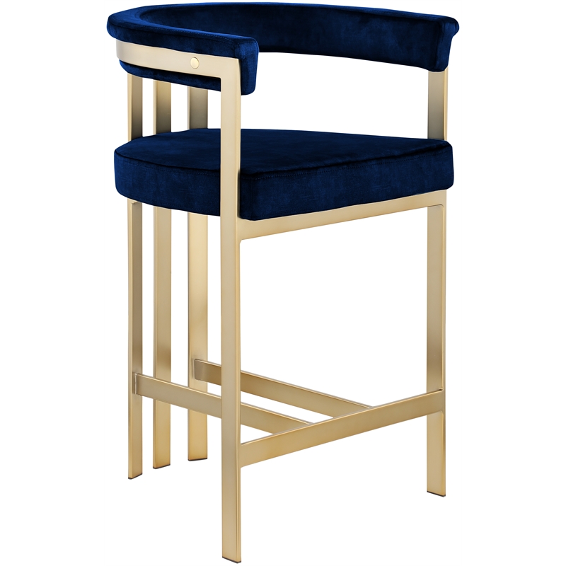 Maklaine Contemporary Navy Velvet Counter Stool - Set of 2