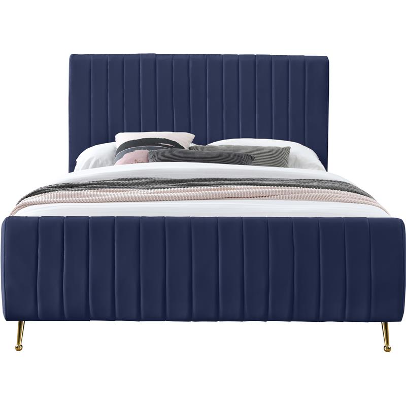 Maklaine Modern 49''H x 57''W x 86.8''D Contemporary Navy Velvet Full Bed