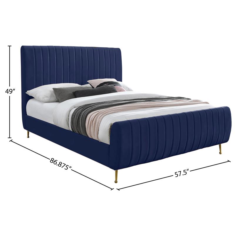 Maklaine Modern 49''H x 57''W x 86.8''D Contemporary Navy Velvet Full Bed