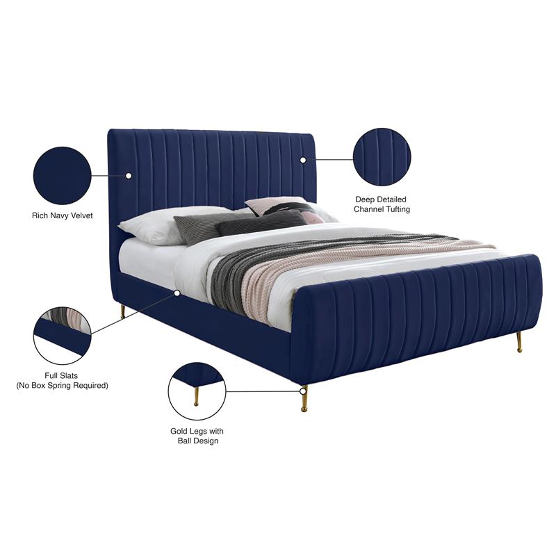 Maklaine Modern 49''H x 57''W x 86.8''D Contemporary Navy Velvet Full Bed