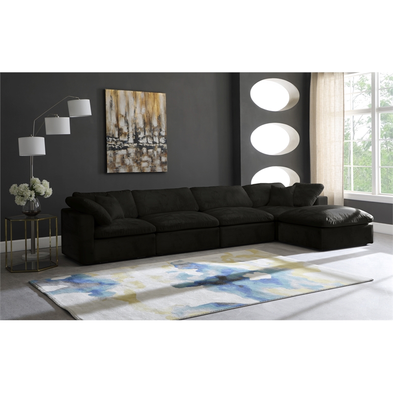 Maklaine Contemporary 32''H x 158''W x 80''D Black Velvet Modular Sectional
