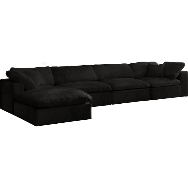 Maklaine Contemporary 32''H x 158''W x 80''D Black Velvet Modular Sectional