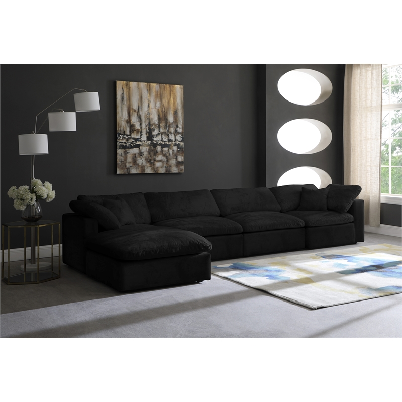 Maklaine Contemporary 32''H x 158''W x 80''D Black Velvet Modular Sectional