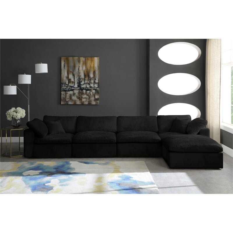 Maklaine Contemporary 32''H x 158''W x 80''D Black Velvet Modular Sectional
