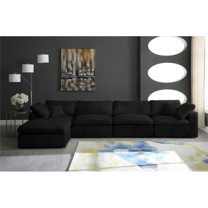 Maklaine Contemporary 32''H x 158''W x 80''D Black Velvet Modular Sectional
