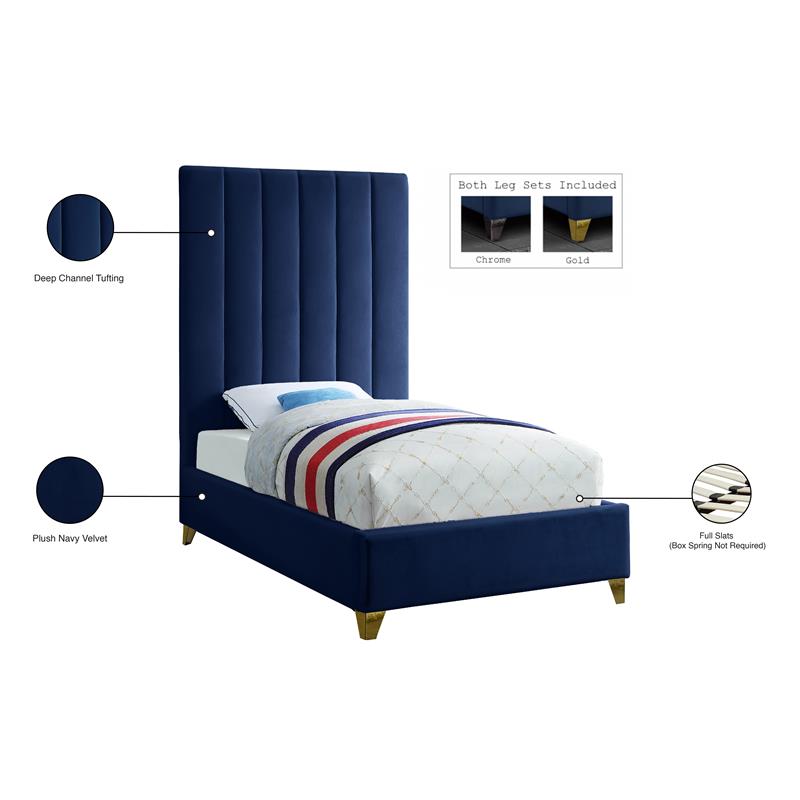 Maklaine Modern Fabric 70.5''H x 44.5''W x 81''D Rich Velvet Twin Bed in Navy