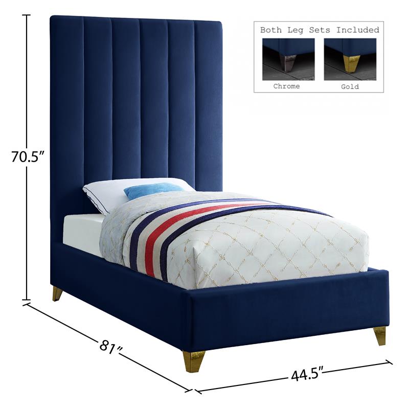 Maklaine Modern Fabric 70.5''H x 44.5''W x 81''D Rich Velvet Twin Bed in Navy