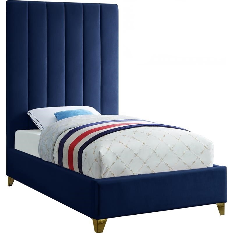 Maklaine Modern Fabric 70.5''H x 44.5''W x 81''D Rich Velvet Twin Bed in Navy