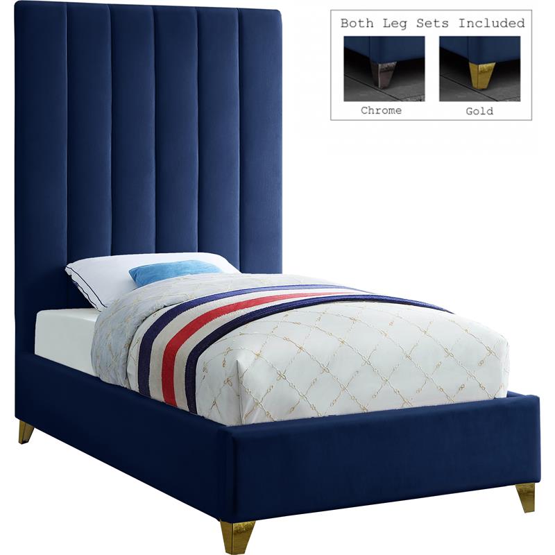 Maklaine Modern Fabric 70.5''H x 44.5''W x 81''D Rich Velvet Twin Bed in Navy