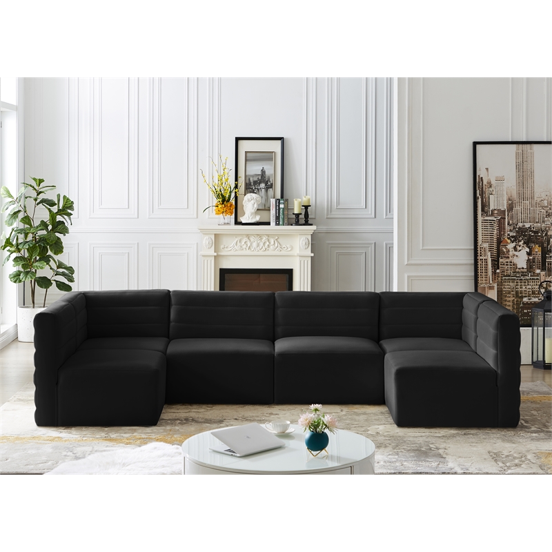 Maklaine Contemporary 30.5''H x 126''W x 63''D Black Velvet Modular Sectional