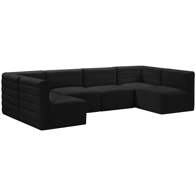 Maklaine Contemporary 30.5''H x 126''W x 63''D Black Velvet Modular Sectional