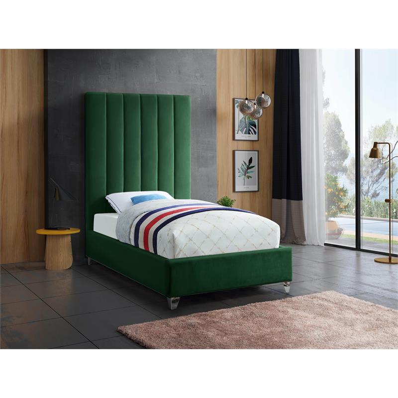 Maklaine Modern Fabric 70.5''H x 44.5''W x 81''D Rich Velvet Twin Bed in Green