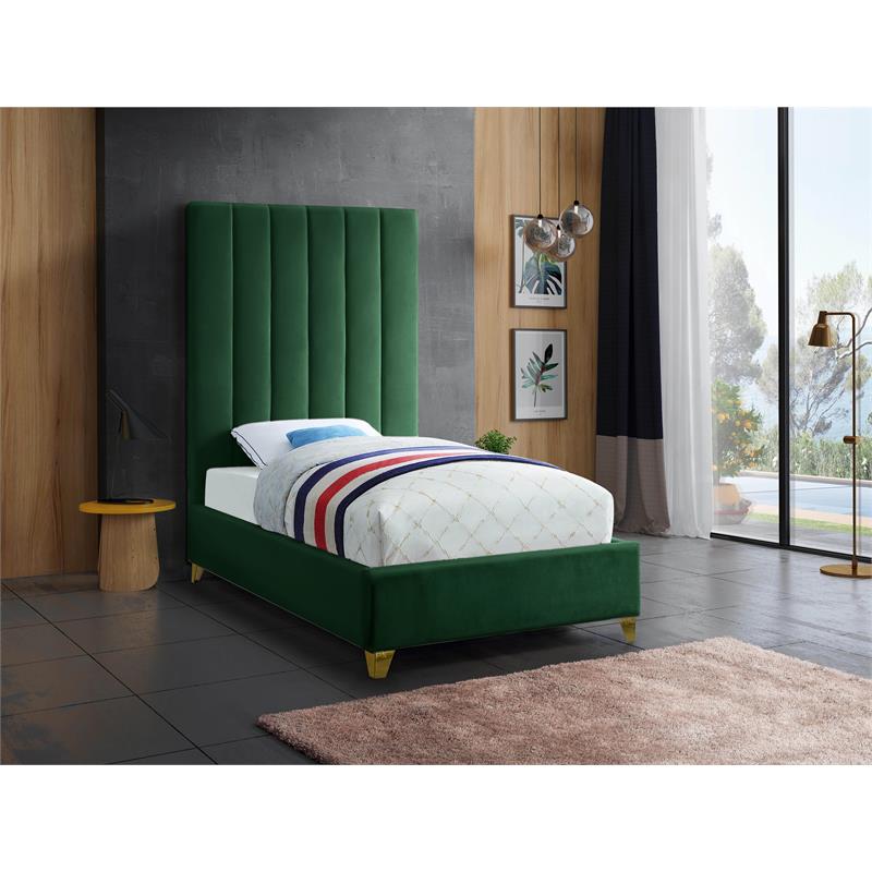 Maklaine Modern Fabric 70.5''H x 44.5''W x 81''D Rich Velvet Twin Bed in Green