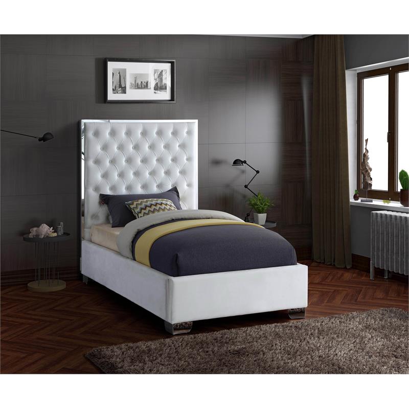 Maklaine Solid Wood White Twin Bed Deep Tufted 58.5