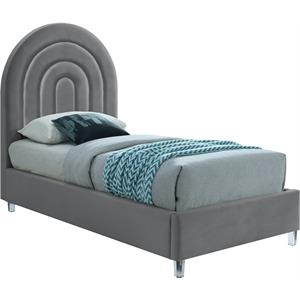 Maklaine 59.3''H x 44.1''W x 76.4''D Gray Velvet Twin Bed in Acrylic Finish