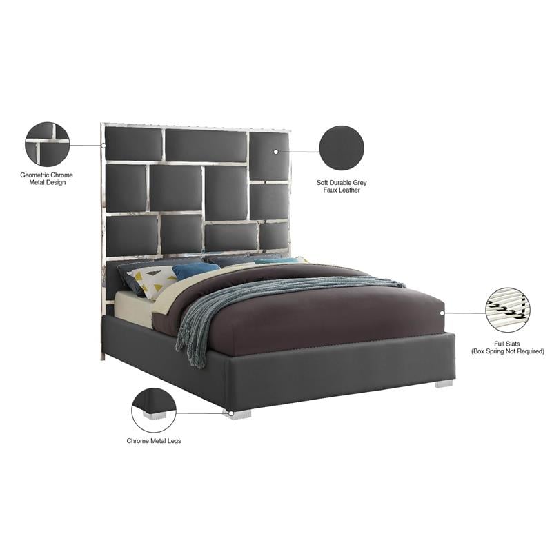 Maklaine 70''H x 65.5''W x 84.5''D Solid Wood and Faux Leather Queen Bed in Gray