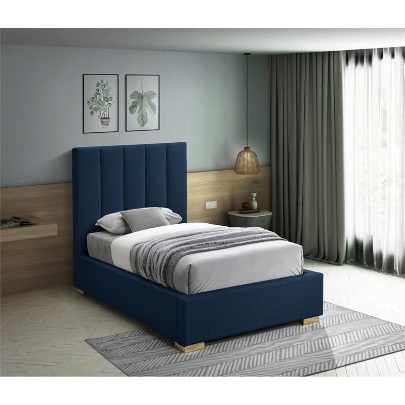 Maklaine 54.5''H x 46''W x 84.3''D Navy Linen Textured Fabric Twin Bed