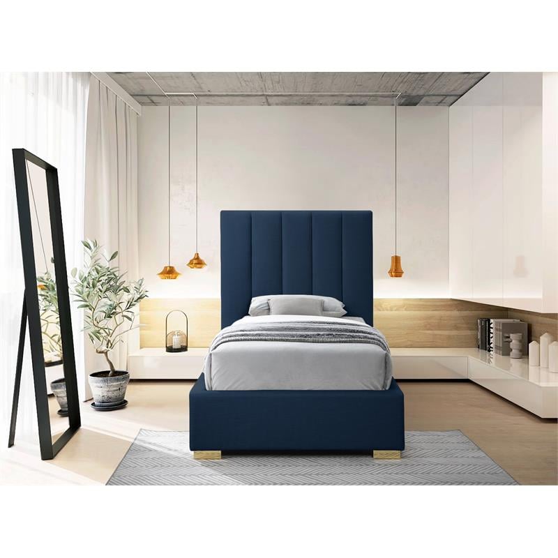 Maklaine 54.5''H x 46''W x 84.3''D Navy Linen Textured Fabric Twin Bed