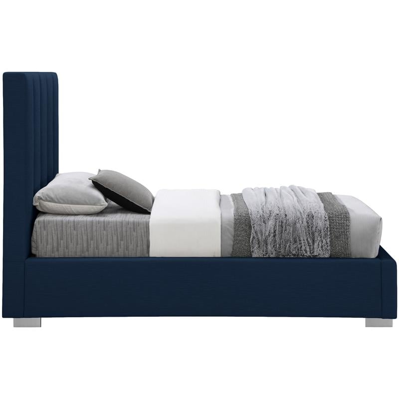 Maklaine 54.5''H x 46''W x 84.3''D Navy Linen Textured Fabric Twin Bed
