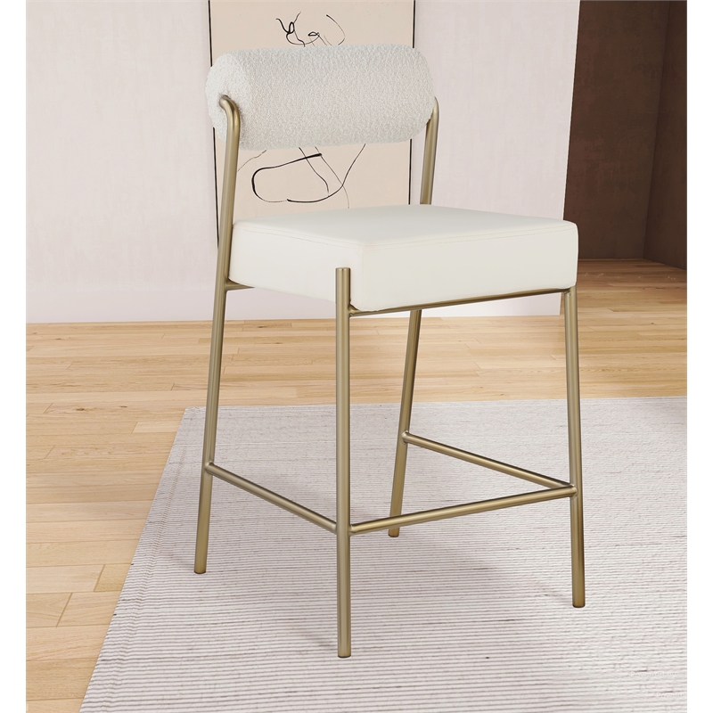Maklaine 37''H x 18.5''W x 22.5''D Cream Faux Leather / Boucle Counter Stool