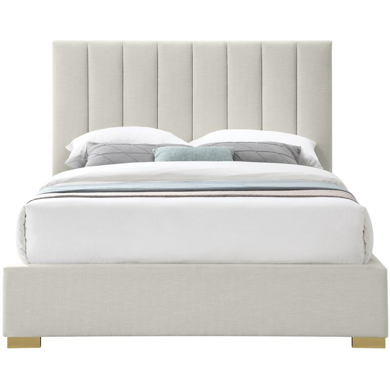 Maklaine 54.5''H x 83''W x 89.8''D Beige Linen Textured Fabric King Bed