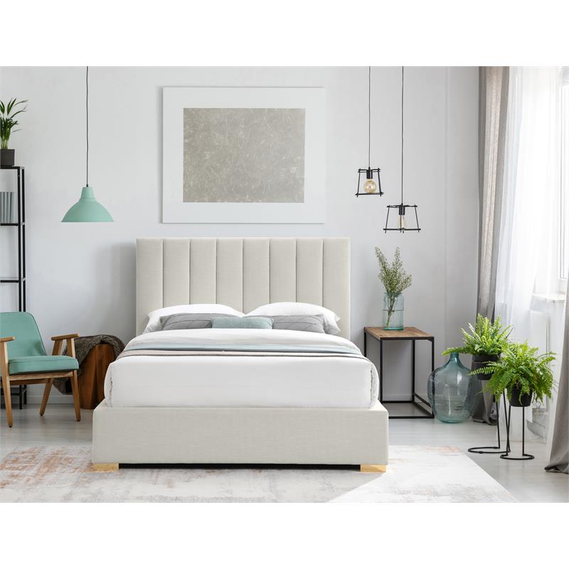 Maklaine 54.5''H x 83''W x 89.8''D Beige Linen Textured Fabric King Bed