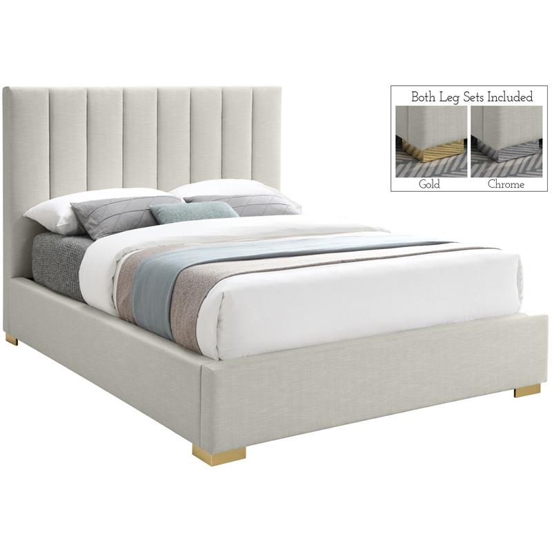 Maklaine 54.5''H x 83''W x 89.8''D Beige Linen Textured Fabric King Bed