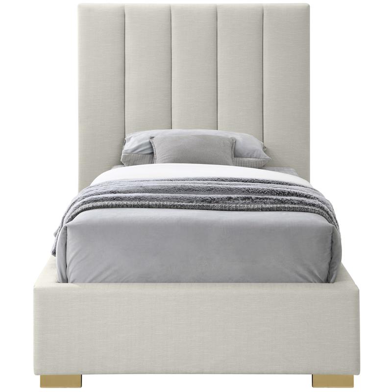 Maklaine Linen Beige Twin Bed Rectangular Deep Channel Tufted Headboard 54.5