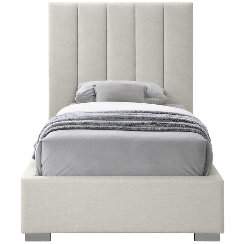 Maklaine Linen Beige Twin Bed Rectangular Deep Channel Tufted Headboard 54.5