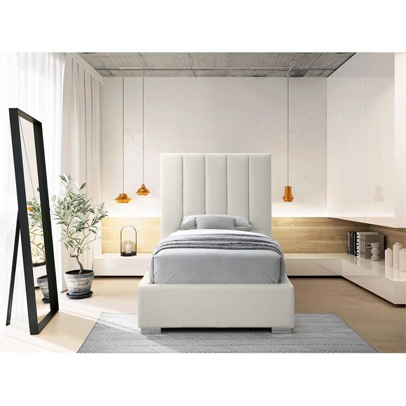 Maklaine Linen Beige Twin Bed Rectangular Deep Channel Tufted Headboard 54.5