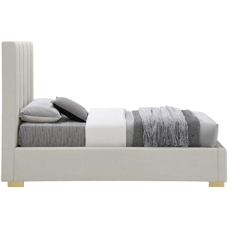 Maklaine Linen Beige Twin Bed Rectangular Deep Channel Tufted Headboard 54.5