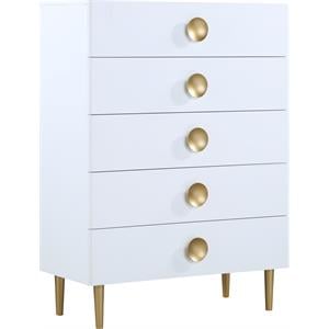 Maklaine 5 Drawers Contemporary Metal Chest in Rich White/Brushed Gold