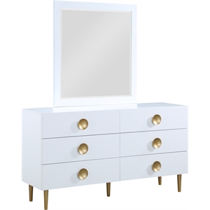Maklaine 6-Drawer Contemporary Metal Double Dresser in Rich White