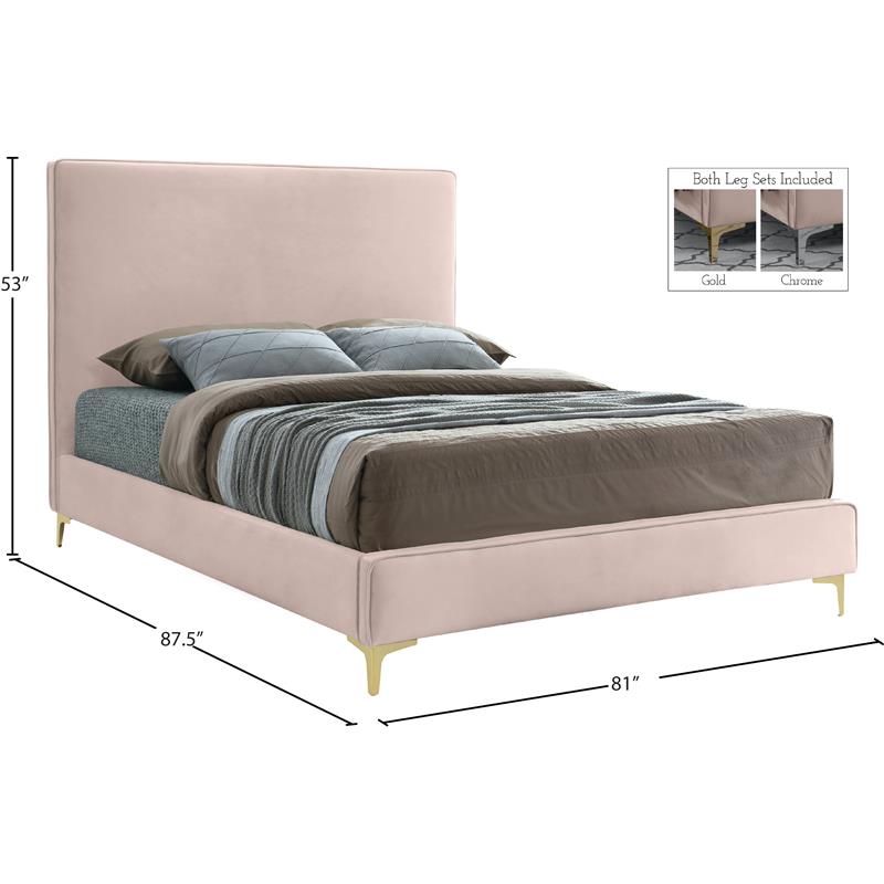 Maklaine Pink Velvet King Bed with Gold and Chrome Legs Included