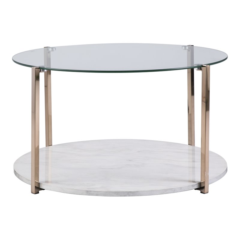 Maklaine Transitional Round Tempered Glass Top Cocktail Table - Warm Gold