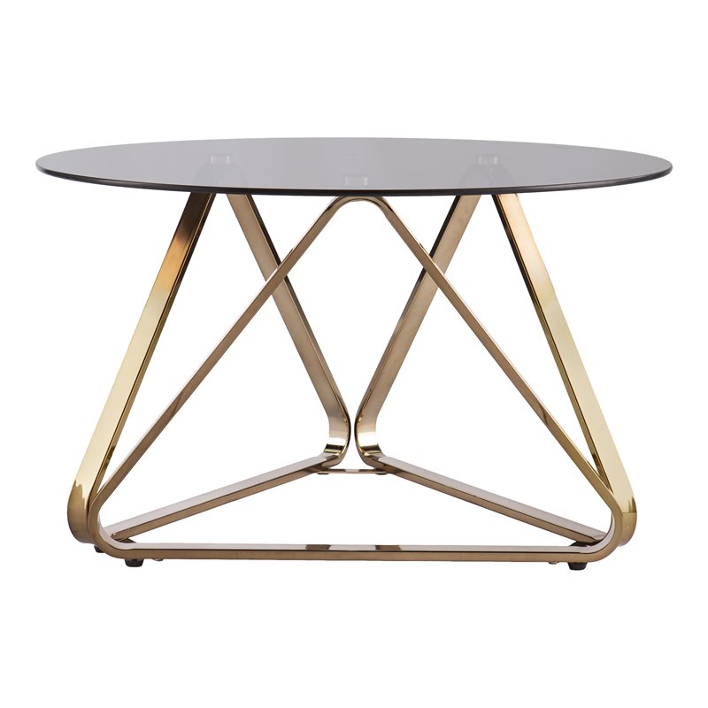 Maklaine Transitional Round Cocktail Table in Champagne with Smoked Glass
