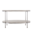 Maklaine Transitional Round Faux Travertine Stone Cocktail Table in Chrome
