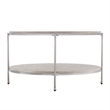 Maklaine Transitional Round Faux Travertine Stone Cocktail Table in Chrome