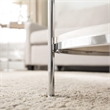 Maklaine Transitional Round Faux Travertine Stone Cocktail Table in Chrome