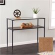 Maklaine Transitional Engineered Wood Console Table with Glass Top in Black