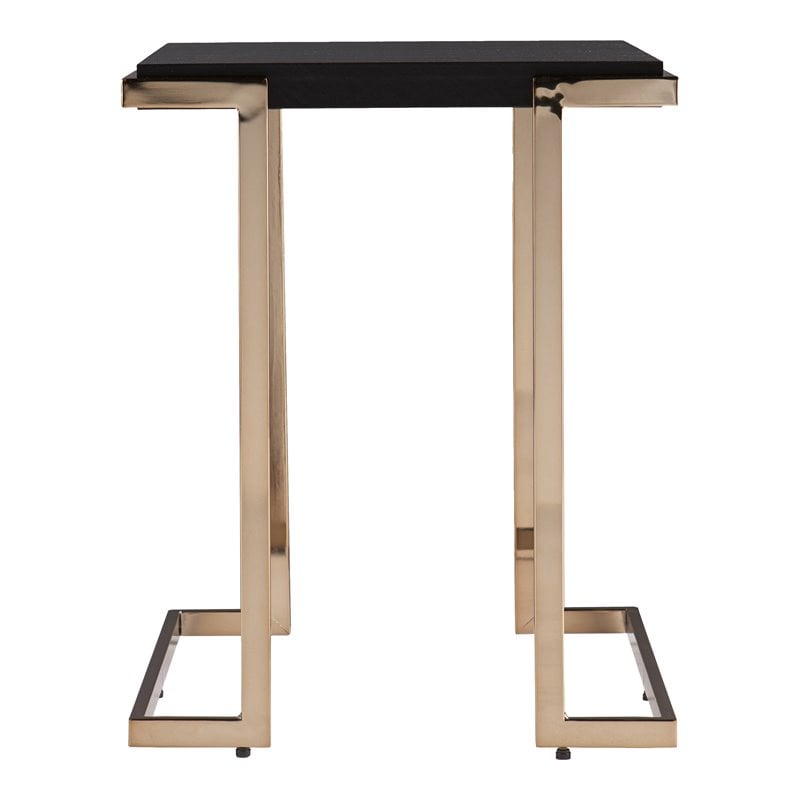 Maklaine Transitional Faux Shagreen Table Top End Table in Black - Champagne