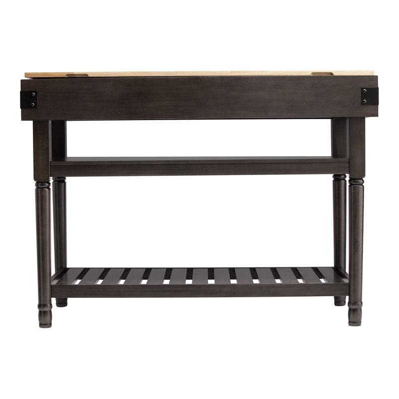 Maklaine Transitional Engineered Wood Kitchen Island in Smoked Ash / Natural